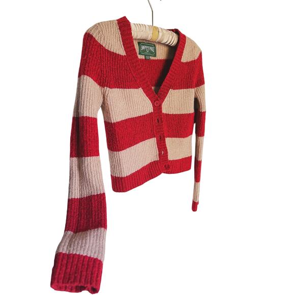 American Eagle Red Cream Rugby Stripe Button Cardigan Sweater XS Academia Preppy - Picture 9 of 9